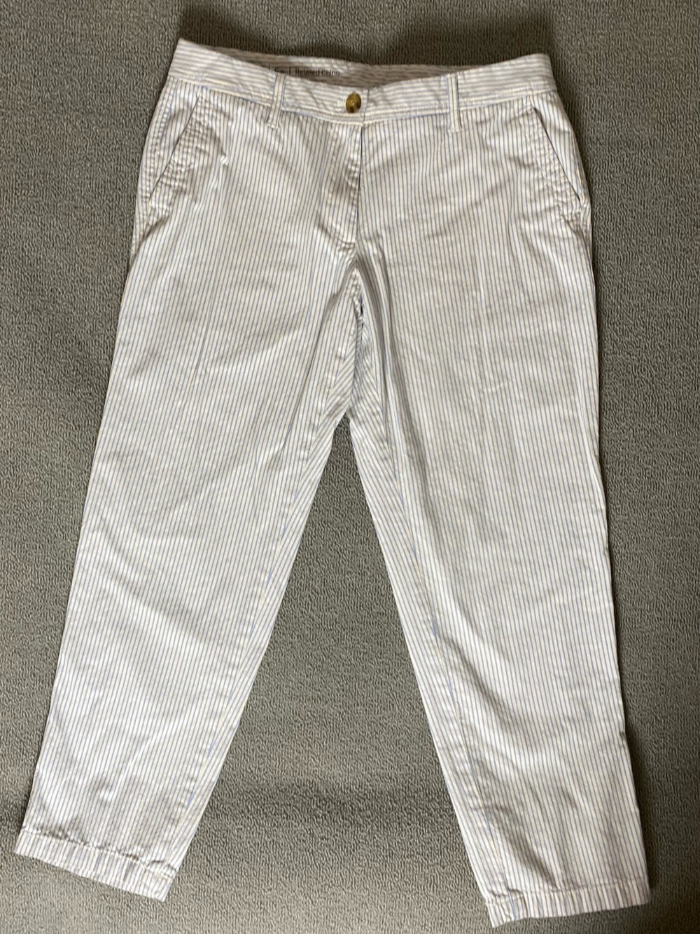 Talbots Petite White with Light Blue Pinstripe Relaxed Chinos
